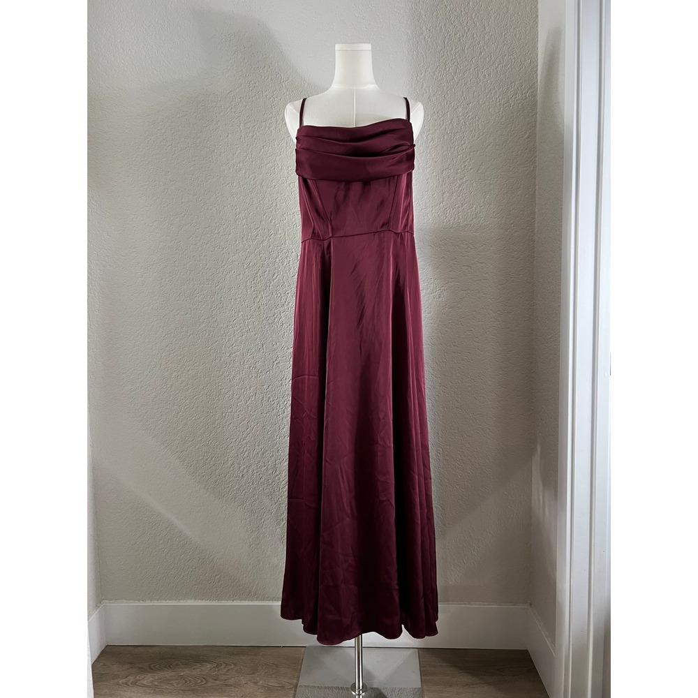 Galina Signature Burgundy Satin Cowl Neck Maxi Dress Bridesmaid Homecoming  Prom